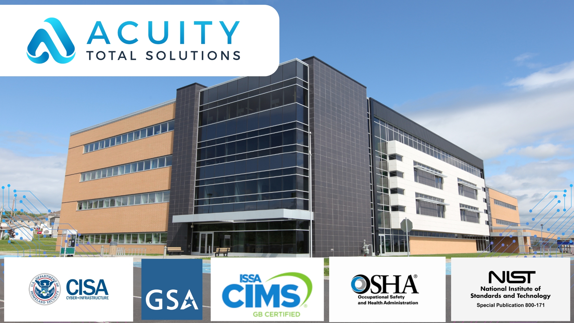 Picture of large building with logos from CISA, GSA, SIMS certification, NIST | Top facility management questions