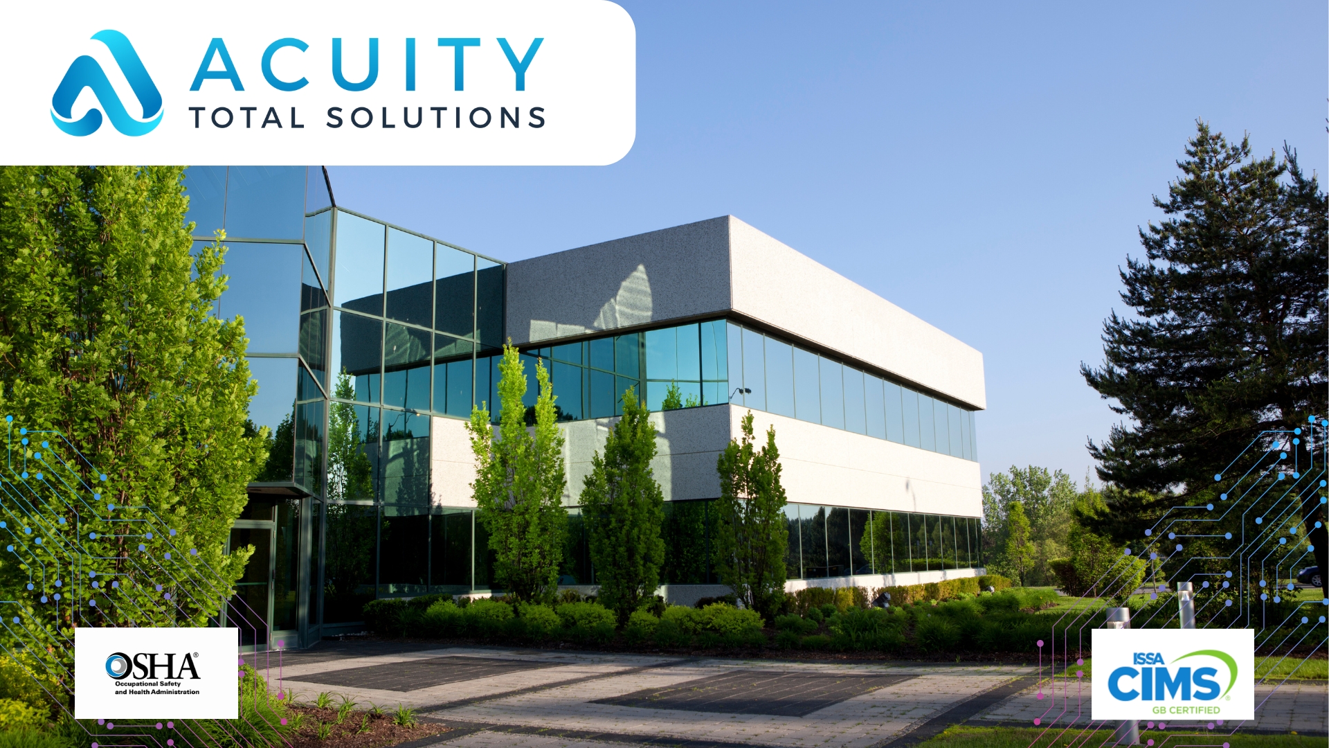 photo of the outside of an office building on a sunny day | facility maintenance services, Acuity