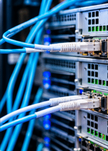 picture of network cables behind server